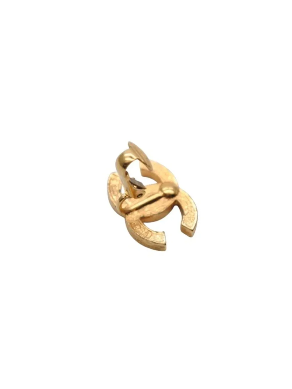 Chanel CC Logo Earrings Metal Rhinestone Gold Clear